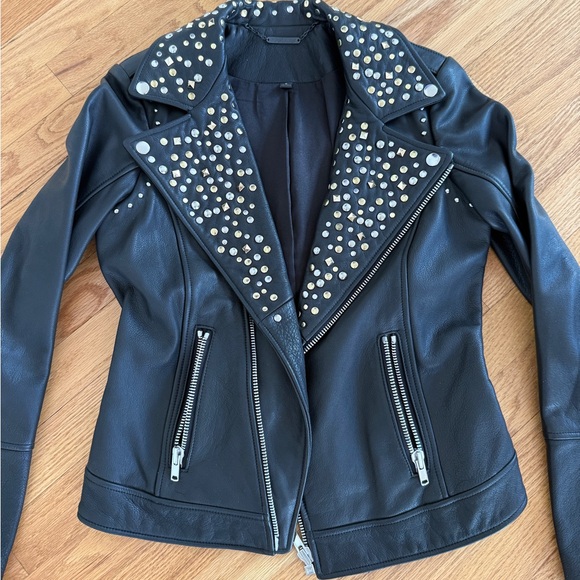 Rachel Zoe Black Leather Studded jacket size 6 - Picture 2 of 7